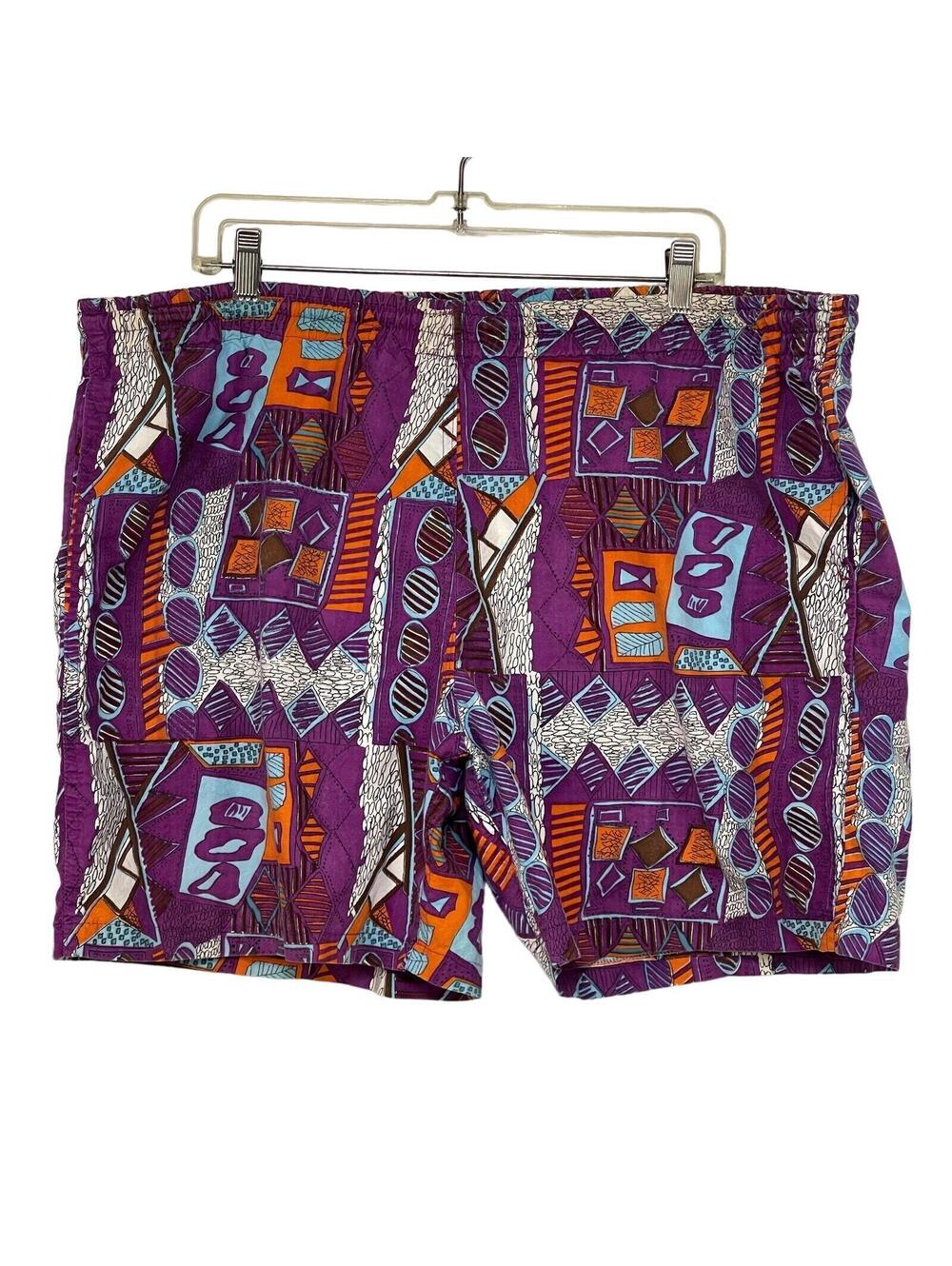 Vintage 90's Key Elements Purple Multi Abstract Swim Trunks Large